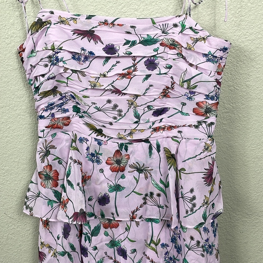NWT AMUR Acacida Tie Shoulder Ruffle Midi Dress in Lilac Lily Dreamy Wildflower - Picture 6 of 16